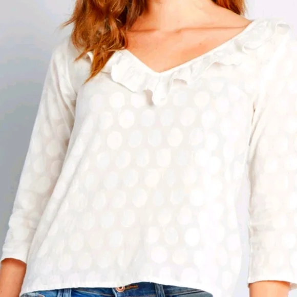 NWT MODCLOTH COMPANIA FANTASTICA Ruffles Or Nothing V-Neck Polka Dot Blouse Top - Picture 1 of 6
